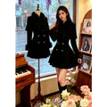 Woolen Cloak Dress Set for Women Autumn Winter High Waist  Knot Mid-Length Fashionable Two-Piece Suit