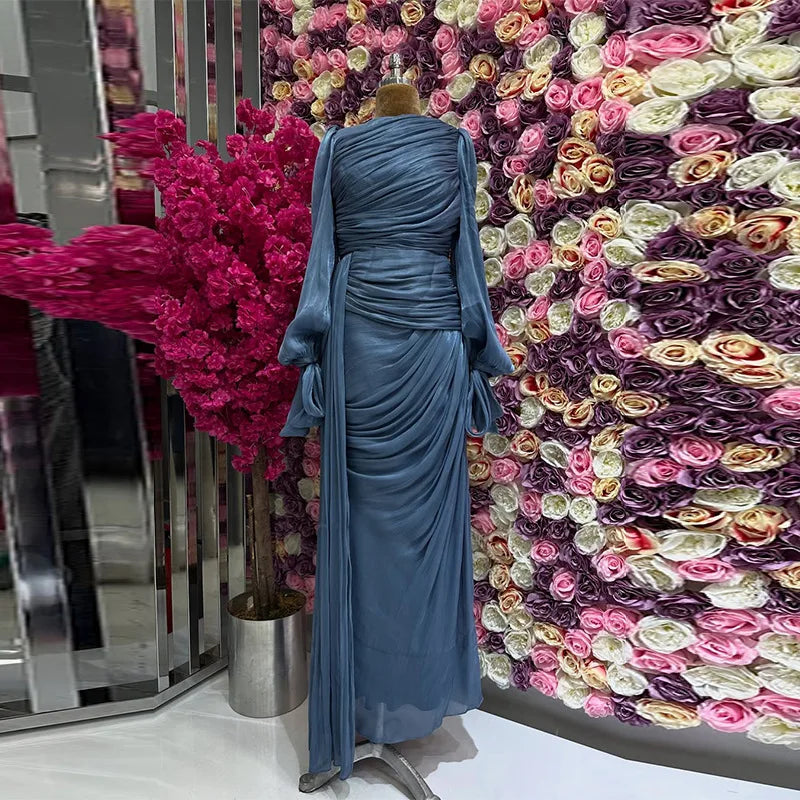 Islamic Clothing Modest Fashion Kaftan Luxury Organza Dress Women Shiny Modest Dress Elegant Ruffle Design Evening Gown