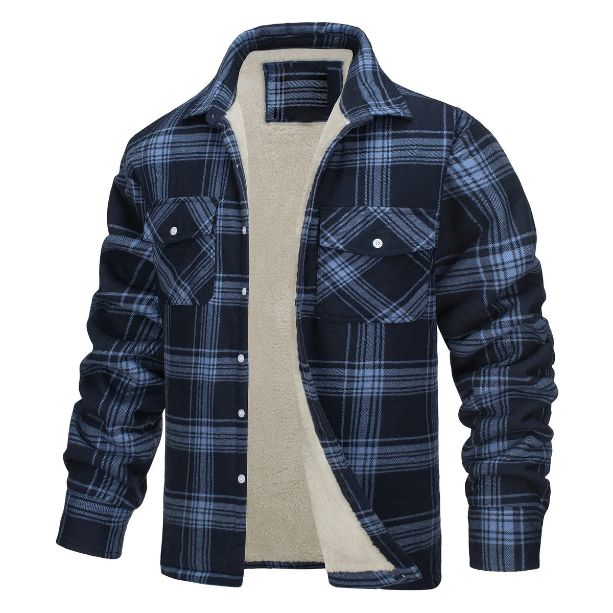 European and American Men's Clothing: 2026 New Style Long-Sleeved Collar Button-Down Checked Thick Shirt Men's Jacket