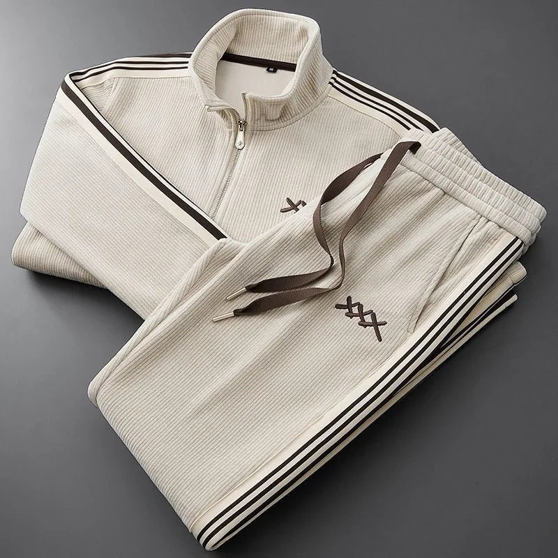 Men's clothing Winter New Fashion Slim Embroidery coats Female and Men's set Casual Warm Sports Casual Tracksuit men