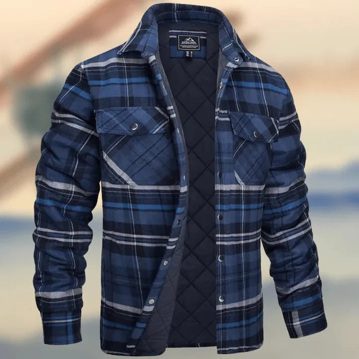 European and American Men's Clothing: 2026 New Style Long-Sleeved Collar Button-Down Checked Thick Shirt Men's Jacket