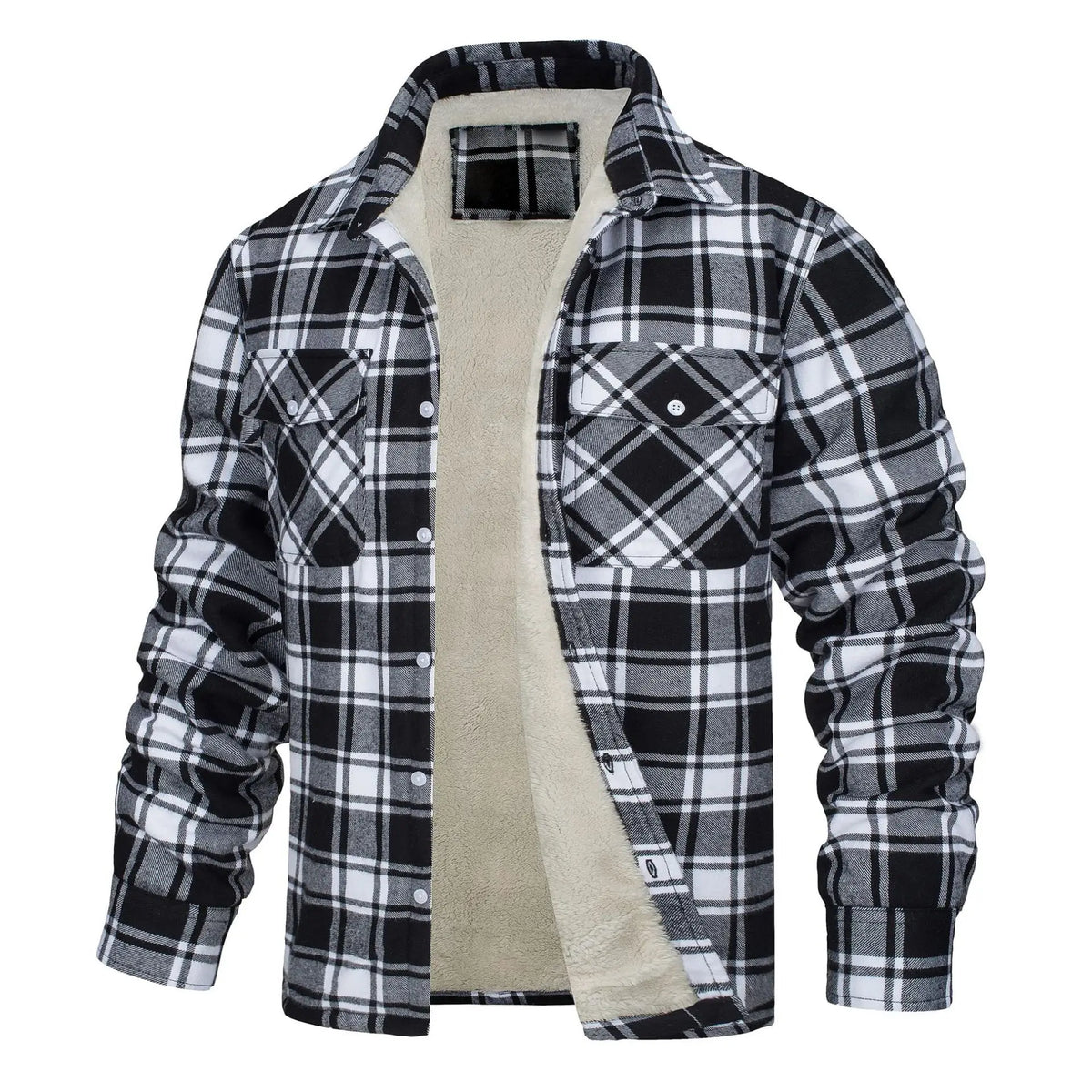 European and American Men's Clothing: 2026 New Style Long-Sleeved Collar Button-Down Checked Thick Shirt Men's Jacket