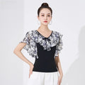 Line dance clothing women Latin Dance Top party dresses Practice Ballroom Training Clothes printing shirt Modern samba Dancewear