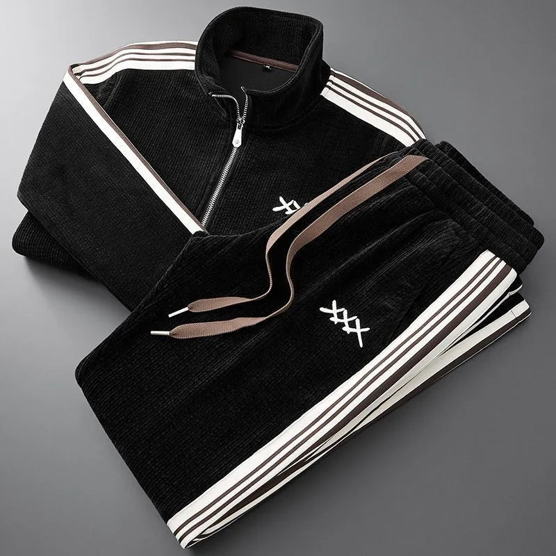 Men's clothing Winter New Fashion Slim Embroidery coats Female and Men's set Casual Warm Sports Casual Tracksuit men
