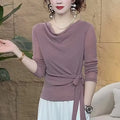 Women's Clothing Early Autumn New Fashion Tops Strappy Tees Collar Long-sleeved T-Shirts Versatile Shirt