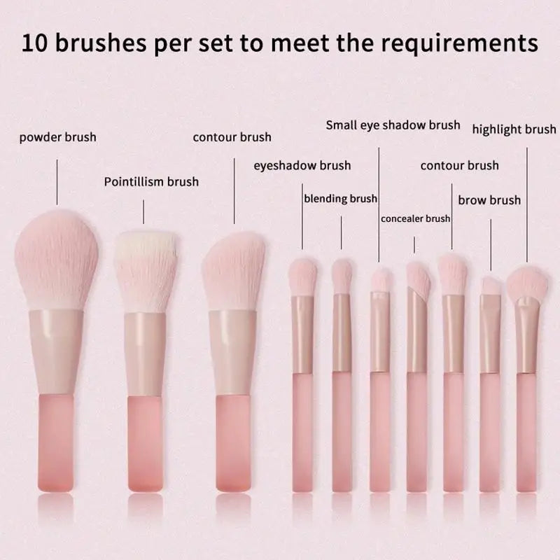 Makeup Brushes 10pcs Pink Handle Travel Synthetic Foundation Powder Eyeshadow Mini Set Beauty Tools Kit Professional