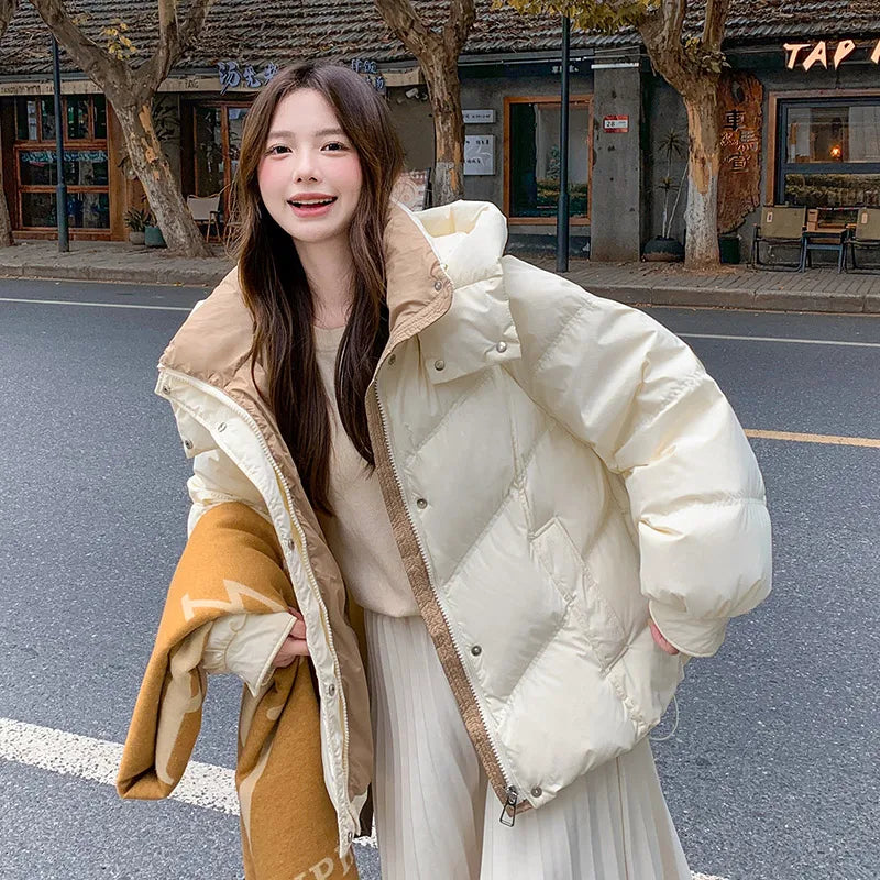 Women Clothing Short Cotton Coat Winter New Style Loose Fit Thickened Petite Cotton Jacket Cold Protection Bread Parkas