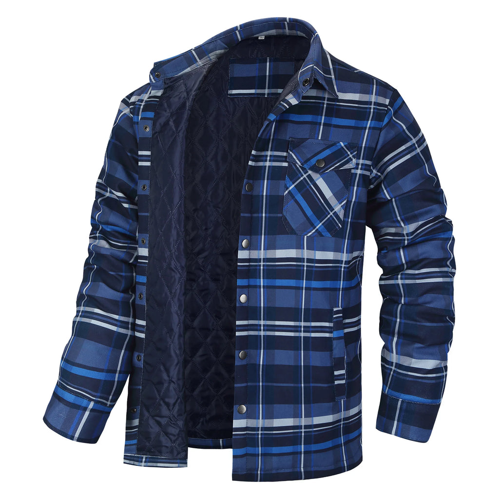 European and American Men's Clothing: 2026 New Style Long-Sleeved Collar Button-Down Checked Thick Shirt Men's Jacket