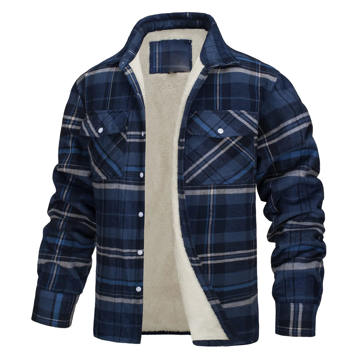 European and American Men's Clothing: 2026 New Style Long-Sleeved Collar Button-Down Checked Thick Shirt Men's Jacket