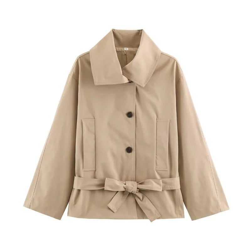 Cross-border European and American Women's Clothing  Popular Spring and Autumn Fashion Temperament Casual with Belt Trench Coat