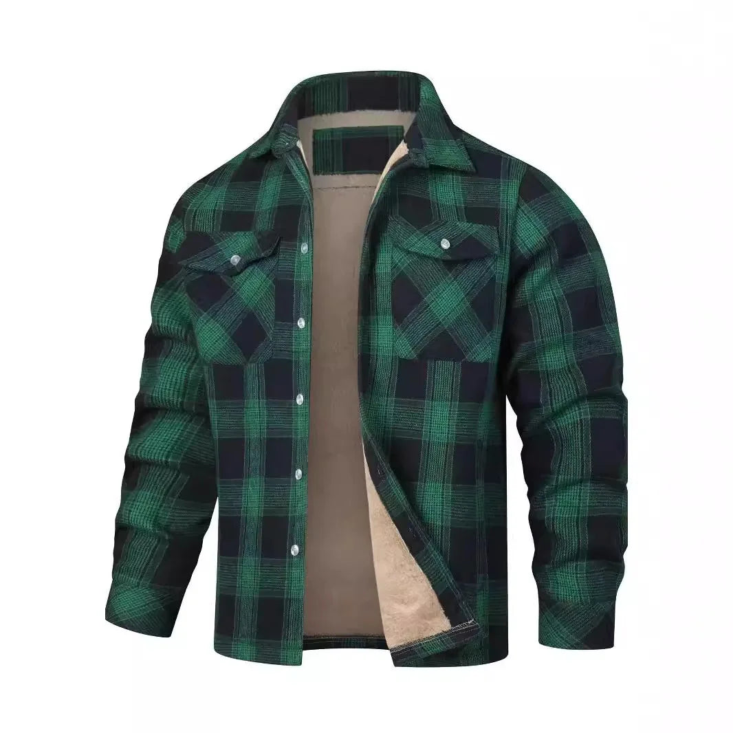 European and American Men's Clothing: 2026 New Style Long-Sleeved Collar Button-Down Checked Thick Shirt Men's Jacket