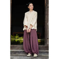 Chinese Style Clothing 2-piece Set Women's Autumn Cotton Linen Long Sleeve Top Loose Trousers Retro Diagonal Placket Set Pants
