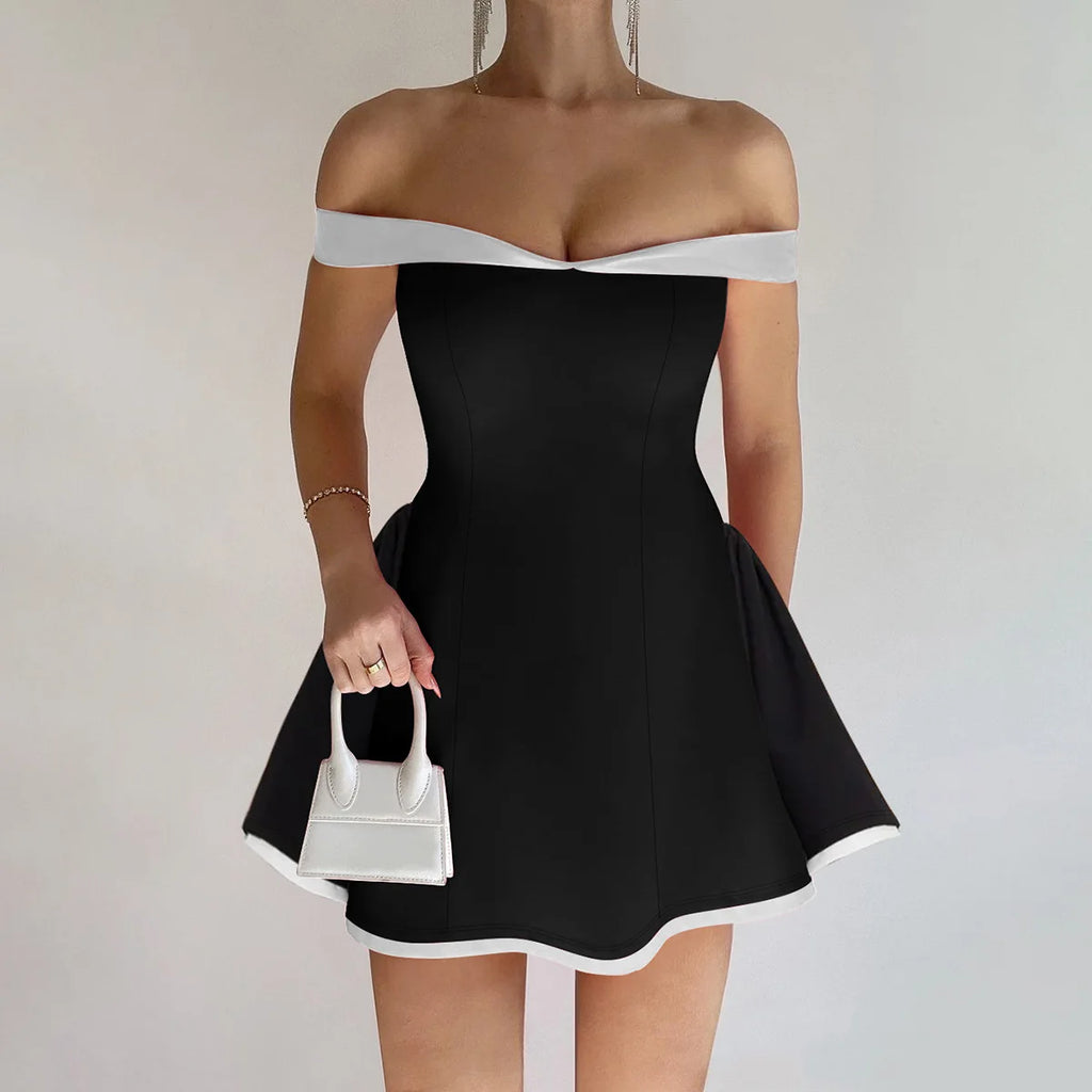 Women's Clothing Autumn New Arrival Contrast Color Design Sexy Tube Top Slim Fit Ruffle Dress Vestidos De Mujer