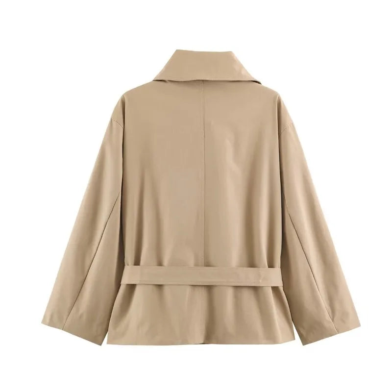Cross-border European and American Women's Clothing  Popular Spring and Autumn Fashion Temperament Casual with Belt Trench Coat