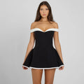 Women's Clothing Autumn New Arrival Contrast Color Design Sexy Tube Top Slim Fit Ruffle Dress Vestidos De Mujer