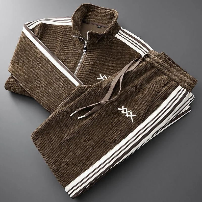 Men's clothing Winter New Fashion Slim Embroidery coats Female and Men's set Casual Warm Sports Casual Tracksuit men