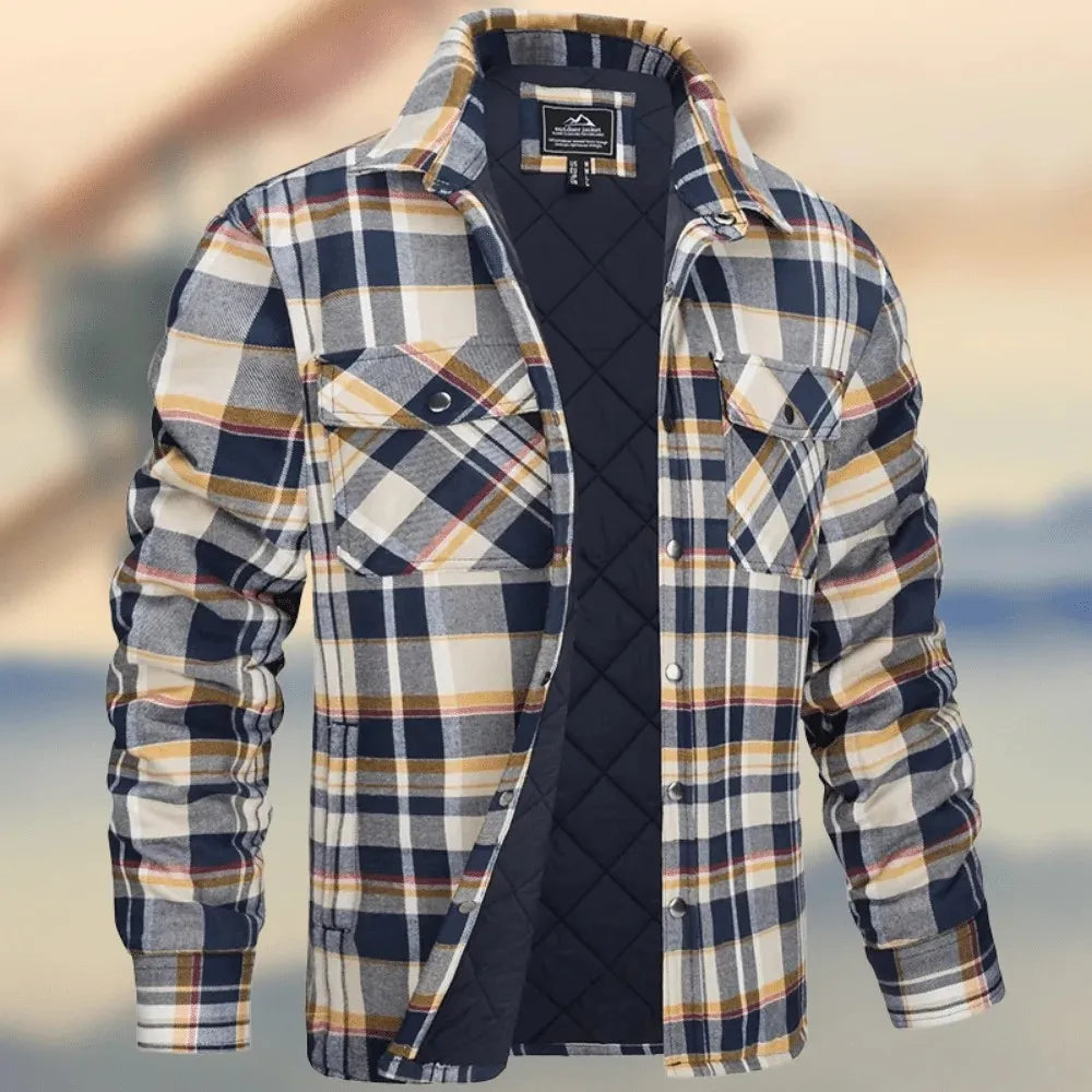European and American Men's Clothing: 2026 New Style Long-Sleeved Collar Button-Down Checked Thick Shirt Men's Jacket