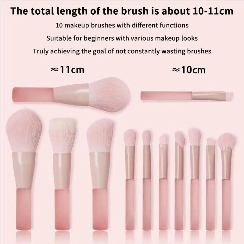 Makeup Brushes 10pcs Pink Handle Travel Synthetic Foundation Powder Eyeshadow Mini Set Beauty Tools Kit Professional