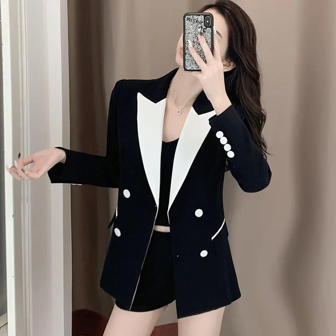 Clothing Female Coats and Jackets Outerwear Jacket Dress Slim Over Colorblock Women's Blazers Long Tailoring in Promotion Sale