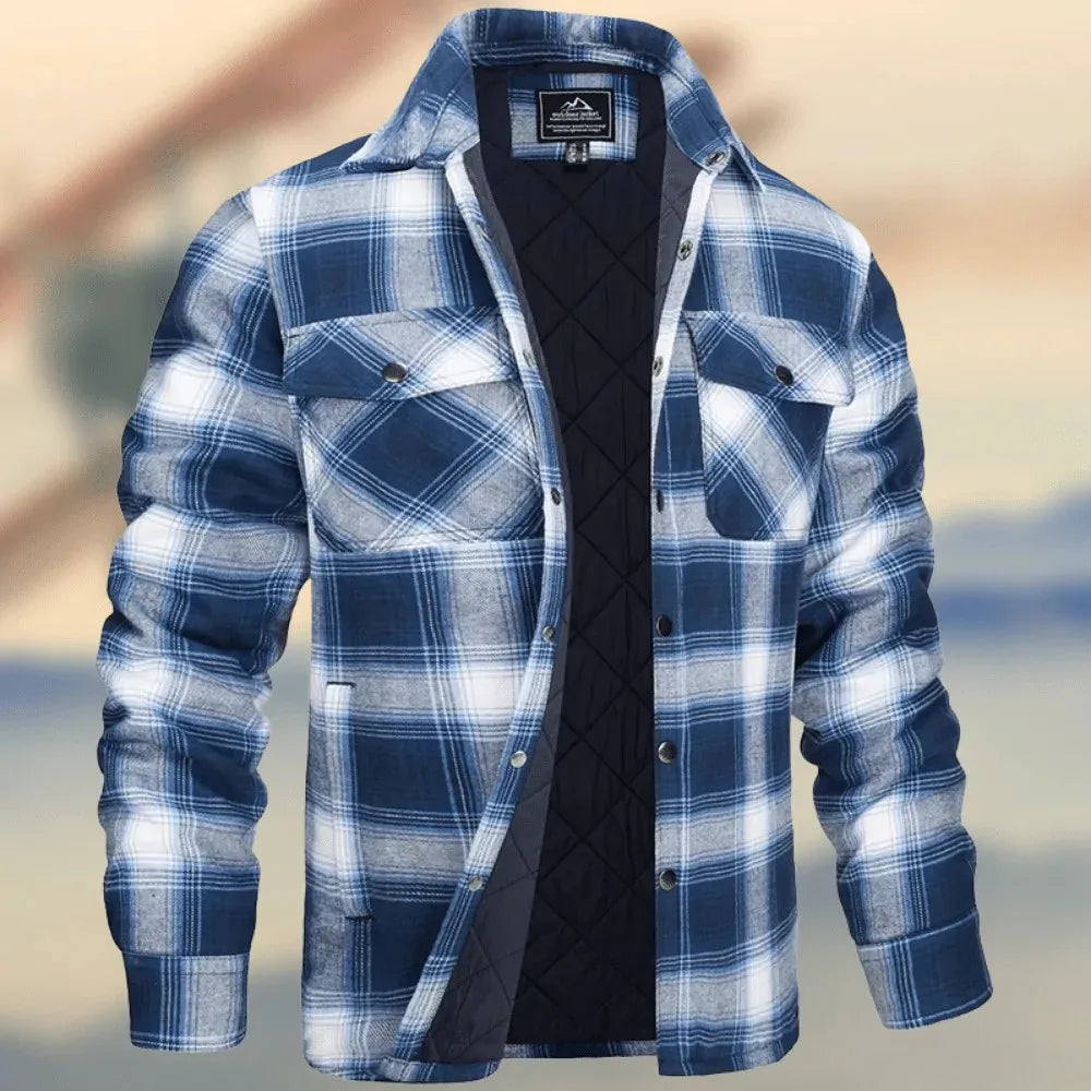 European and American Men's Clothing: 2026 New Style Long-Sleeved Collar Button-Down Checked Thick Shirt Men's Jacket