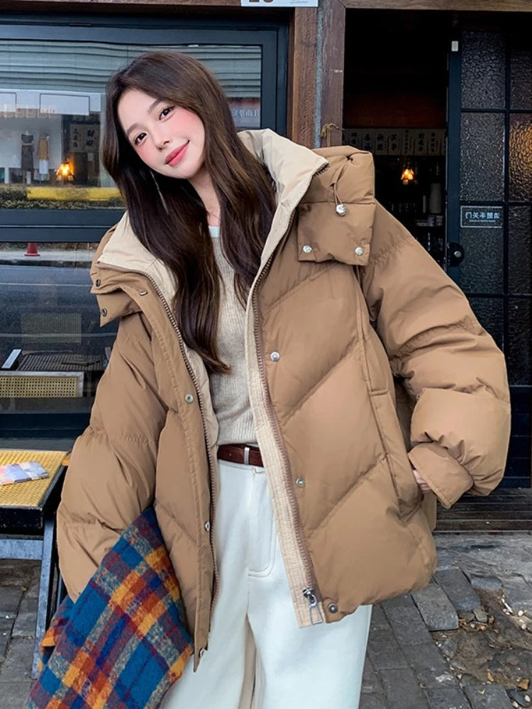 Women Clothing Short Cotton Coat Winter New Style Loose Fit Thickened Petite Cotton Jacket Cold Protection Bread Parkas