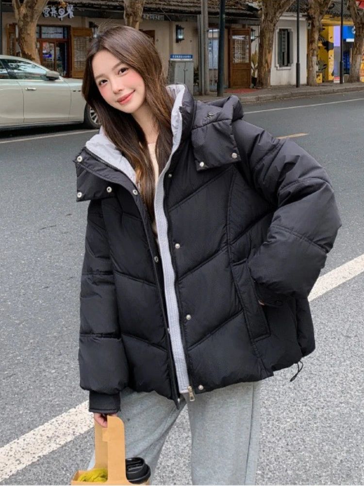 Women Clothing Short Cotton Coat Winter New Style Loose Fit Thickened Petite Cotton Jacket Cold Protection Bread Parkas