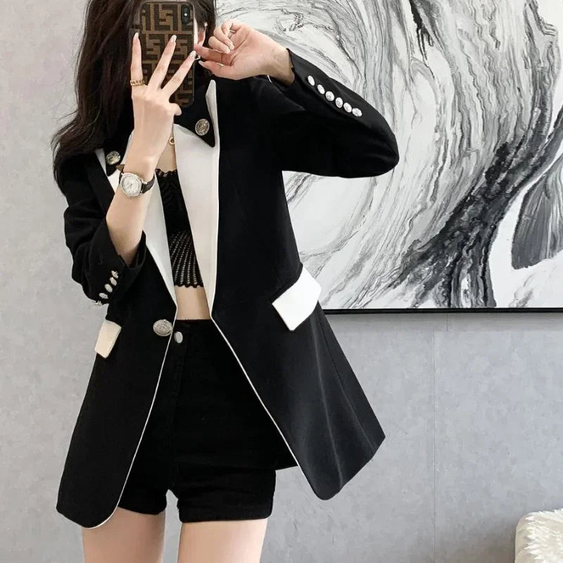 Clothing Female Coats and Jackets Outerwear Jacket Dress Slim Over Colorblock Women's Blazers Long Tailoring in Promotion Sale