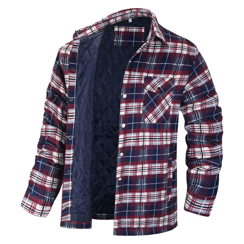 European and American Men's Clothing: 2026 New Style Long-Sleeved Collar Button-Down Checked Thick Shirt Men's Jacket
